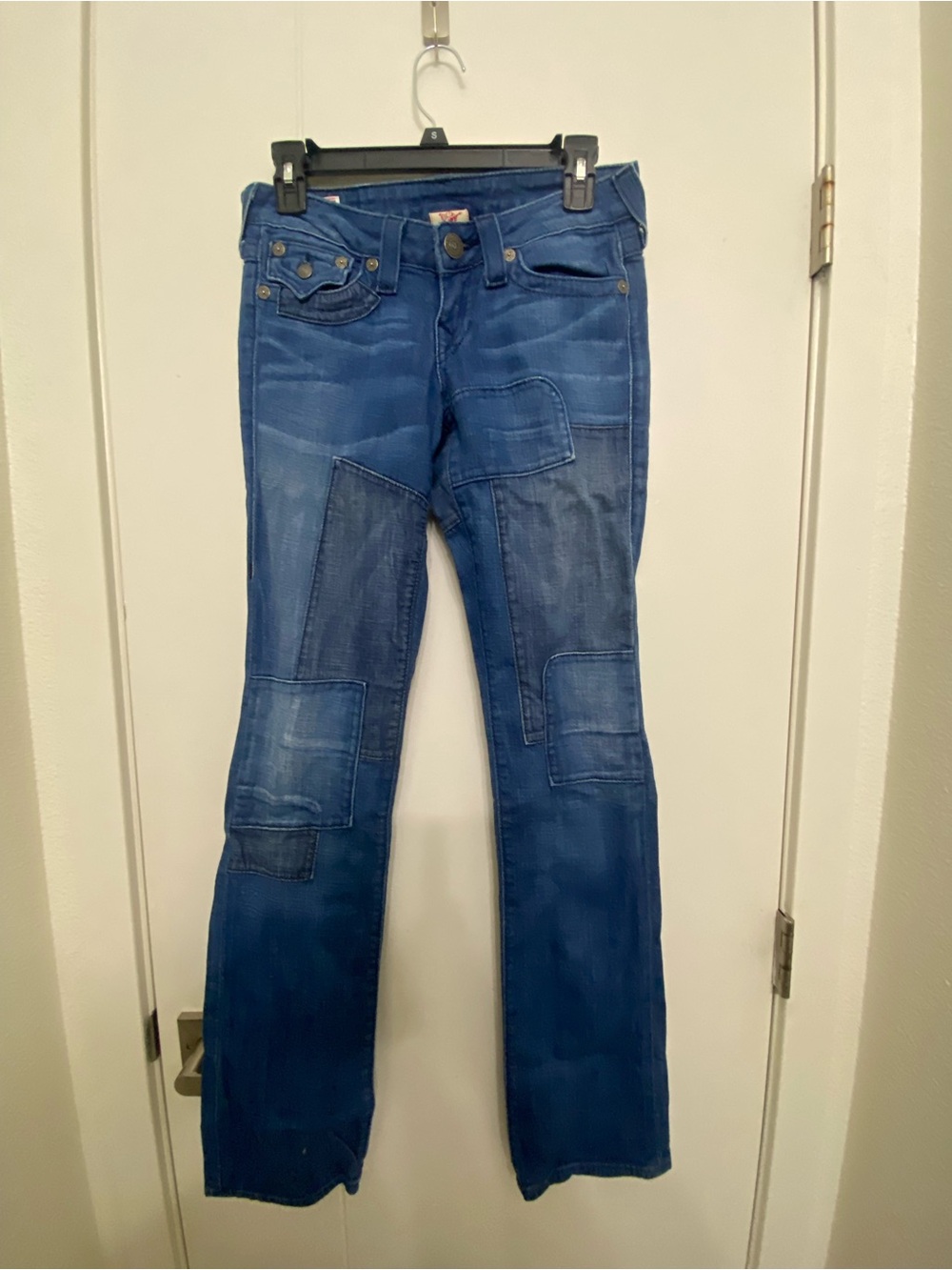 True Religion Women's Blue Patchwork Flare Jeans